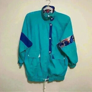 Vintage Komitor Jacket Women 18/20 Green Purple Mid Length Coat 80s,90s